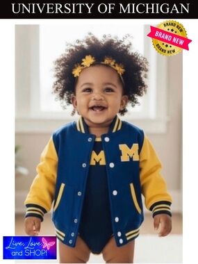 UNIVERSITY OF MICHIGAN (UofM) Infant Letterman Jacket, Unisex, Authentic. NWT